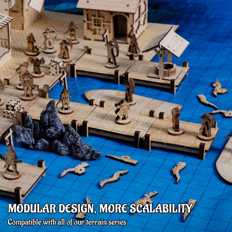 CZYY Modular Bridge, Dock, Walkway Basic Set 7PCS Wood Laser Cut Dungeon Terrain for D&D, Pathfinder, Dungeons & Dragons and Other Tabletop RPG - Image 3